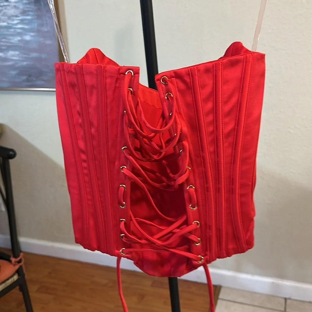 House Of‎ CB 'Genevieve' Scarlet Satin Lace Back Corset M NWOT